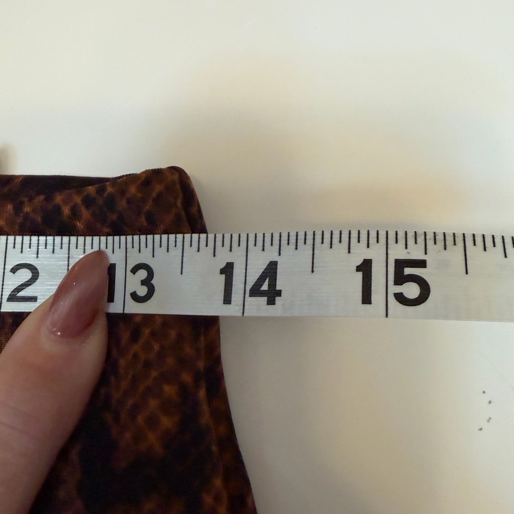 #229 NWT Elegant Brown Patterned Scuba Pants with zippers at ankles. - Picture 7 of 10